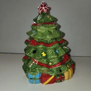 Gibson Home Stoneware Christmas Tree Cookie Jar 2 pieces